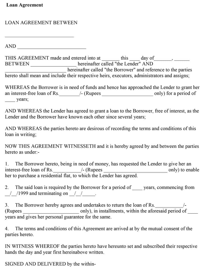 40+ Free Loan Agreement Templates [Word &amp;amp; Pdf] ᐅ Template Lab - Free Printable Blank Loan Agreement