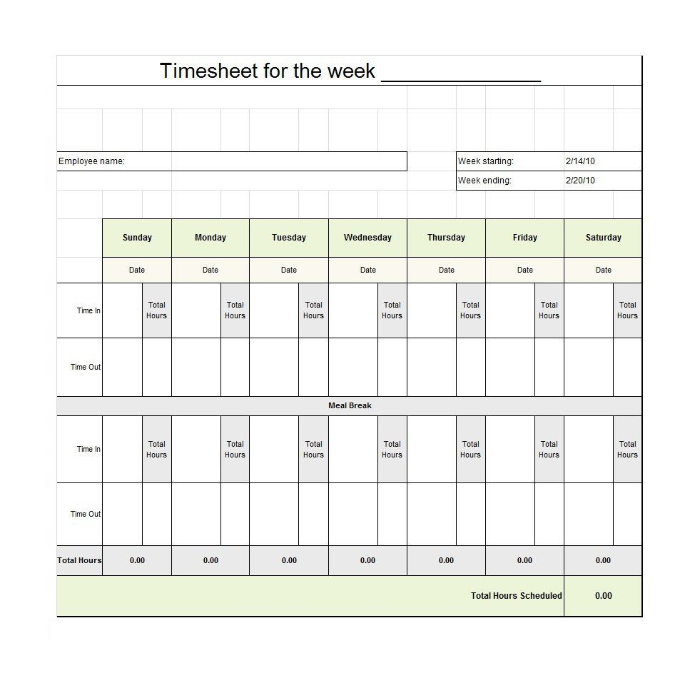 40 Free Timesheet / Time Card Templates ᐅ Template Lab - Monthly Timesheet Template Free Printable