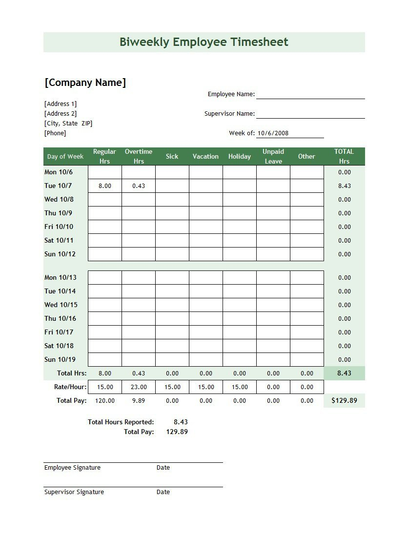 40 Free Timesheet / Time Card Templates - Template Lab - Free Printable Blank Time Sheets