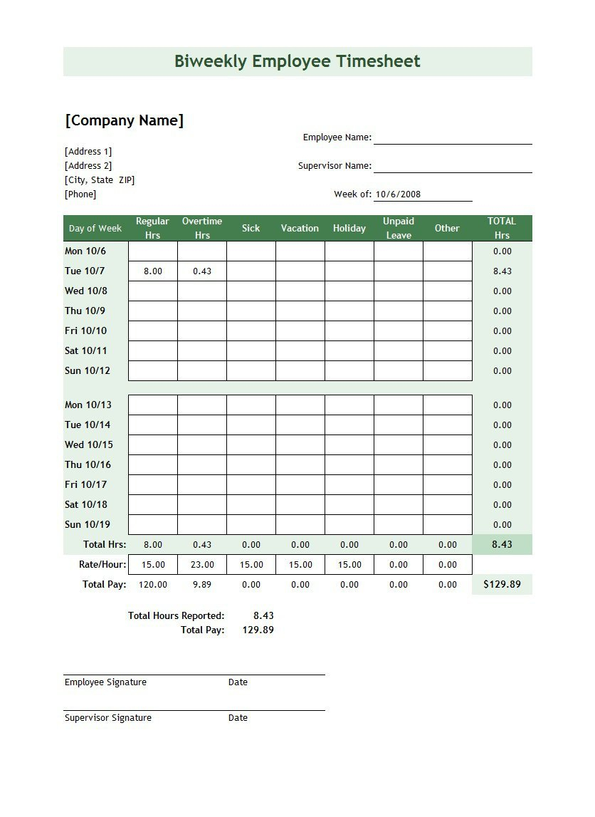 40 Free Timesheet / Time Card Templates - Template Lab - Free Printable Time Tracking Sheets