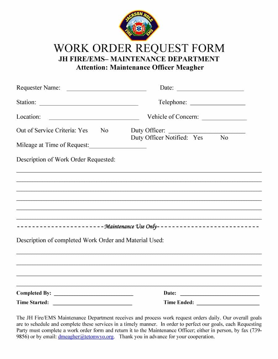 40+ Order Form Templates [Work Order / Change Order + More] - Free Printable Work Order Template
