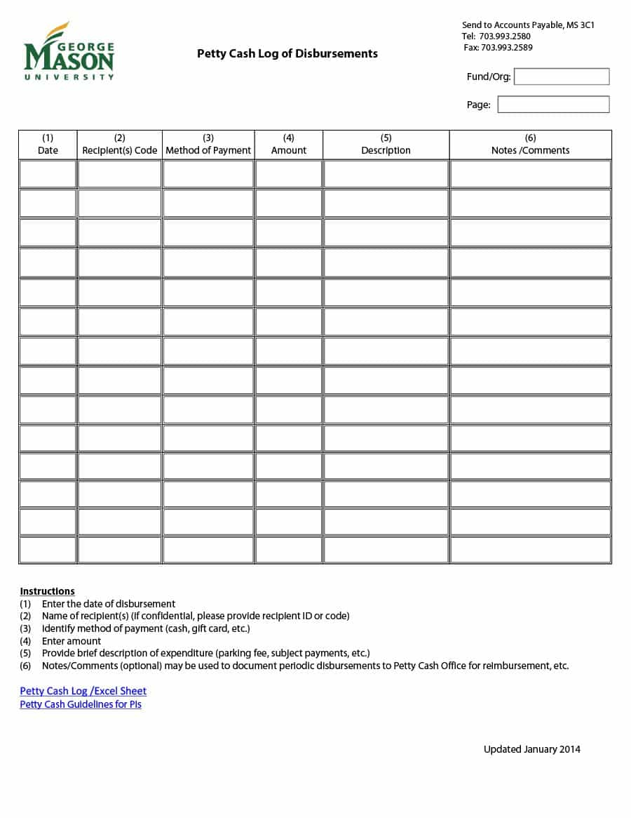 40 Petty Cash Log Templates &amp;amp; Forms [Excel, Pdf, Word] - Template Lab - Free Printable Petty Cash Template