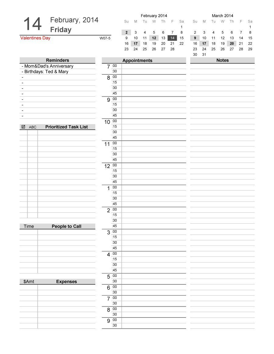 40+ Printable Daily Planner Templates (Free) - Template Lab - Free Printable Daily Appointment Planner Pages