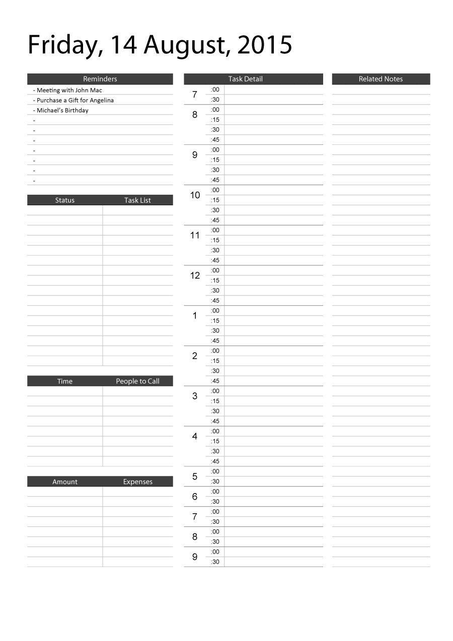 40+ Printable Daily Planner Templates (Free) - Template Lab - Free Printable Daily Planner 2017