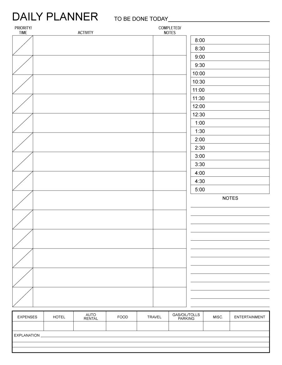40+ Printable Daily Planner Templates (Free) - Template Lab - Free Printable Task Organizer