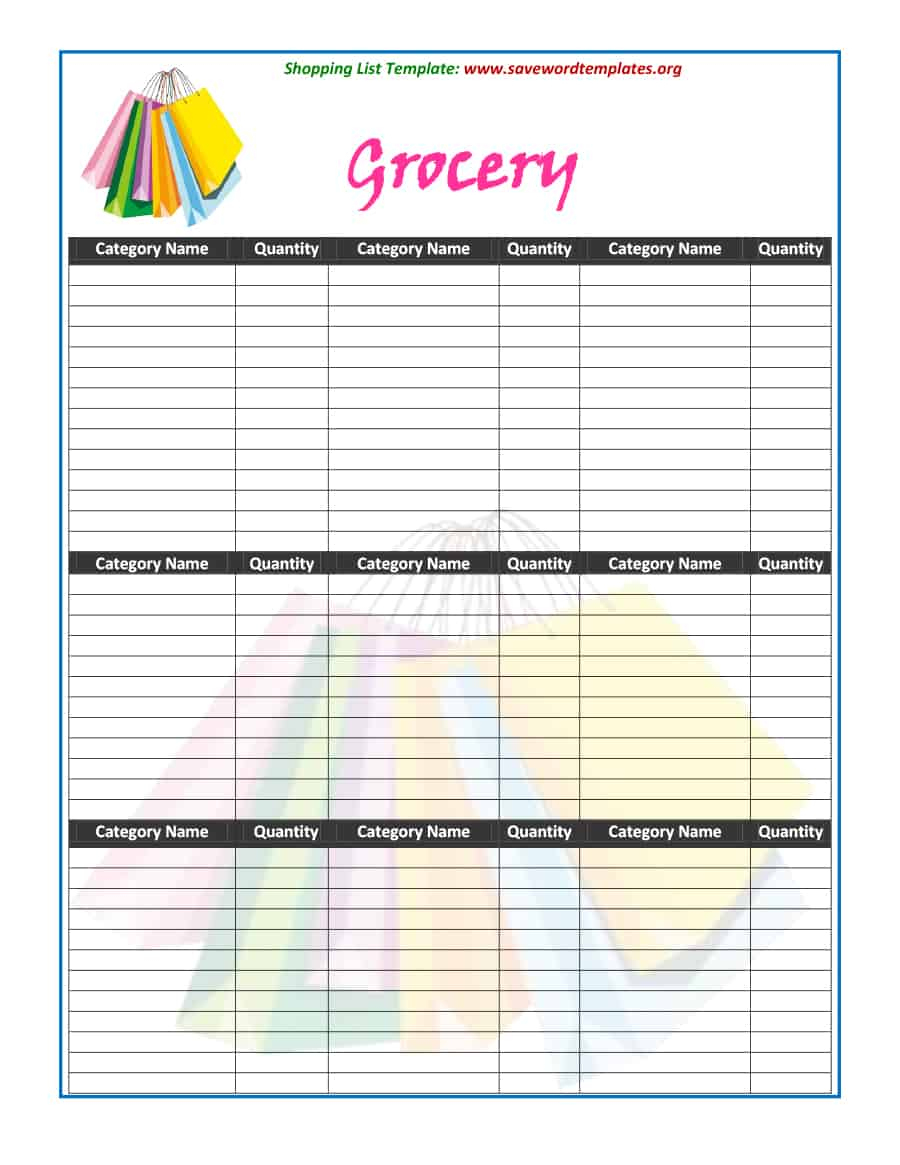 40+ Printable Grocery List Templates (Shopping List) - Template Lab - Free Printable Grocery List