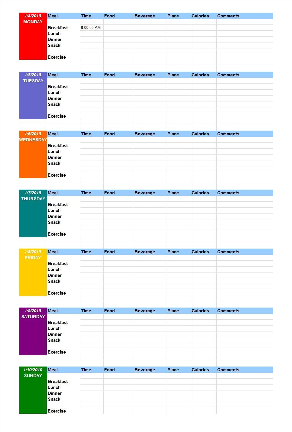 40 Simple Food Diary Templates &amp;amp; Food Log Examples - Diet Logs Printable Free