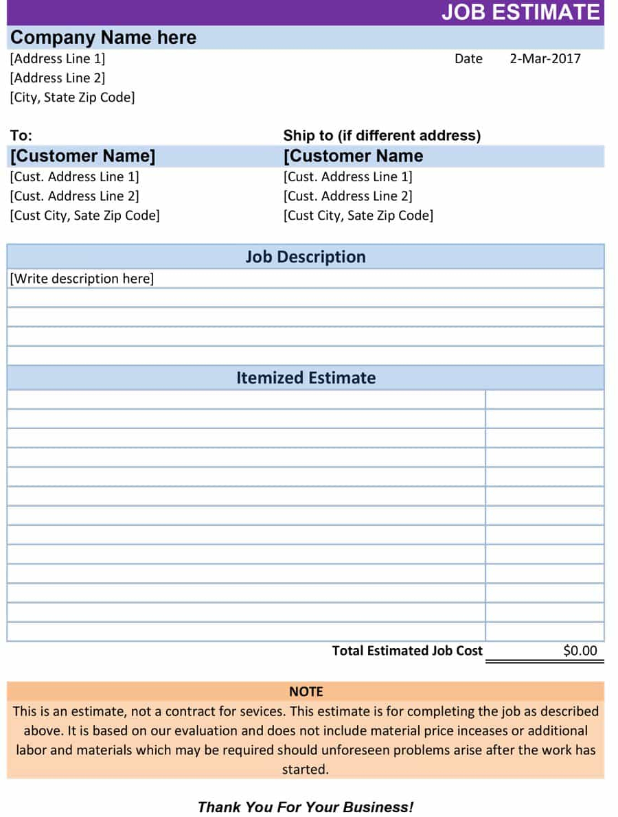 44 Free Estimate Template Forms [Construction, Repair, Cleaning] - Free Printable Contractor Bid Forms