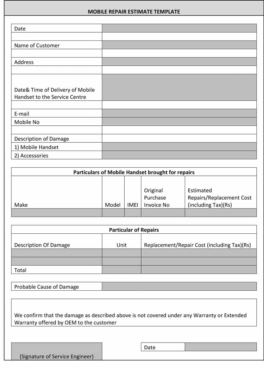 44 Free Estimate Template Forms [Construction, Repair, Cleaning] - Free Printable Estimate Forms