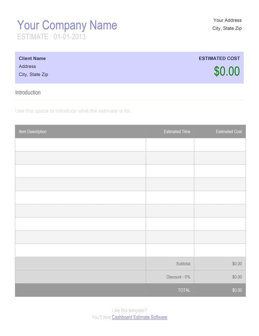 44 Free Estimate Template Forms [Construction, Repair, Cleaning] - Free Printable Estimate Forms