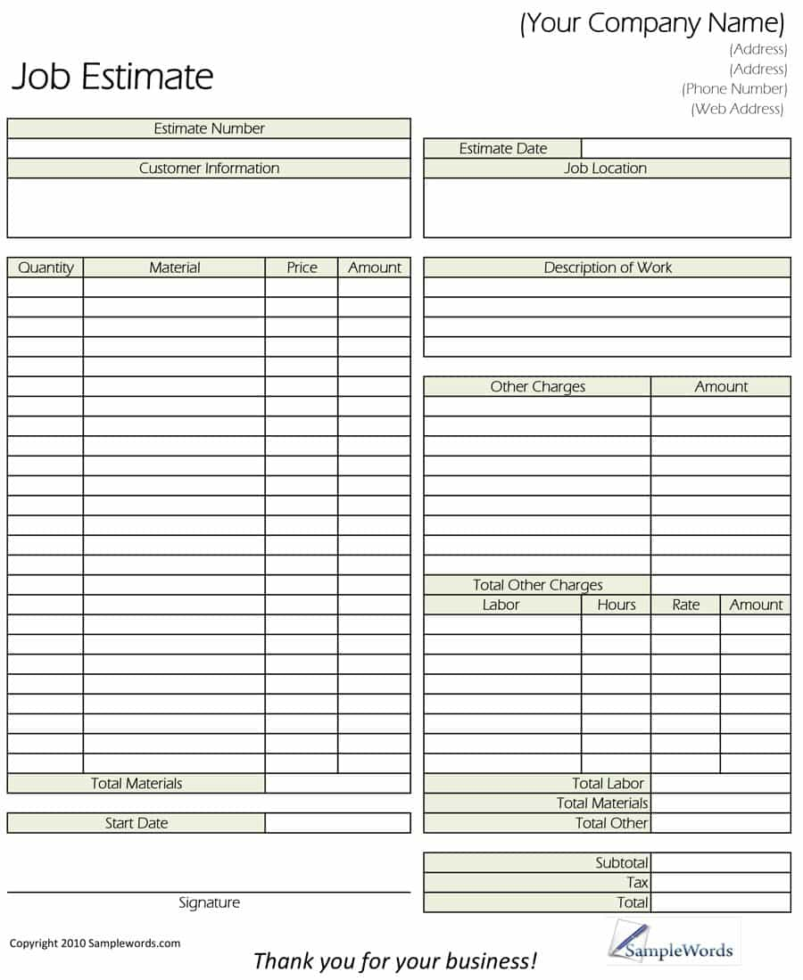 44 Free Estimate Template Forms [Construction, Repair, Cleaning] - Free Printable Job Quote Forms