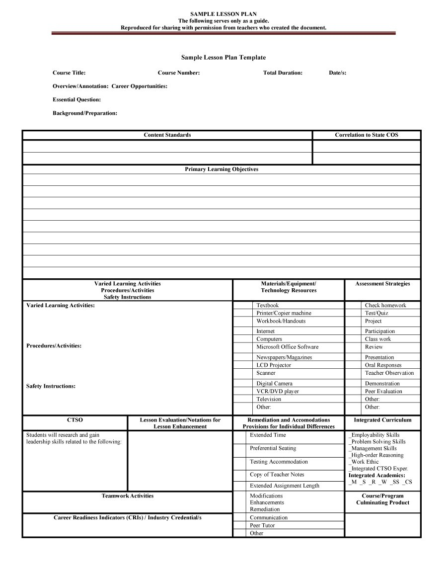 44 Free Lesson Plan Templates [Common Core, Preschool, Weekly] - Free Printable Blank Lesson Plan Pages