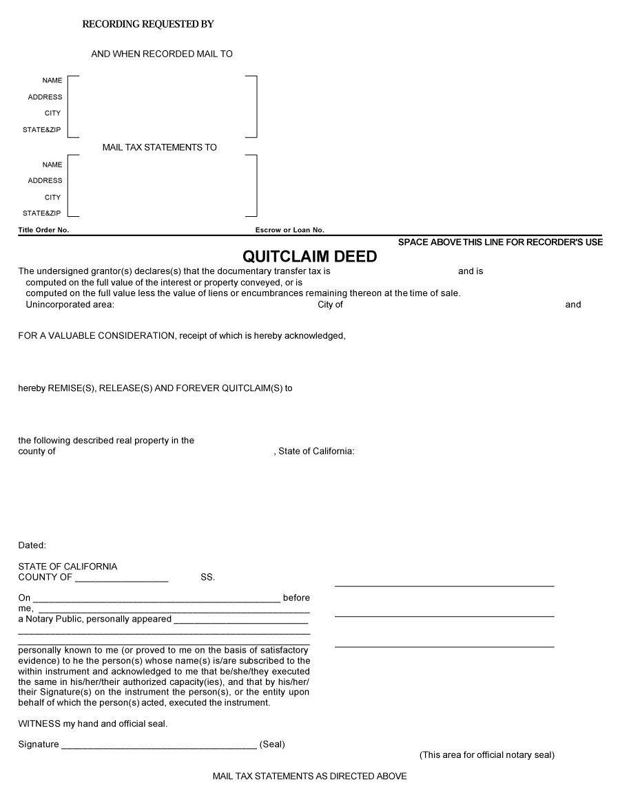 46 Free Quit Claim Deed Forms Templates Template Lab #49519005611 - Free Printable Quit Claim Deed Form
