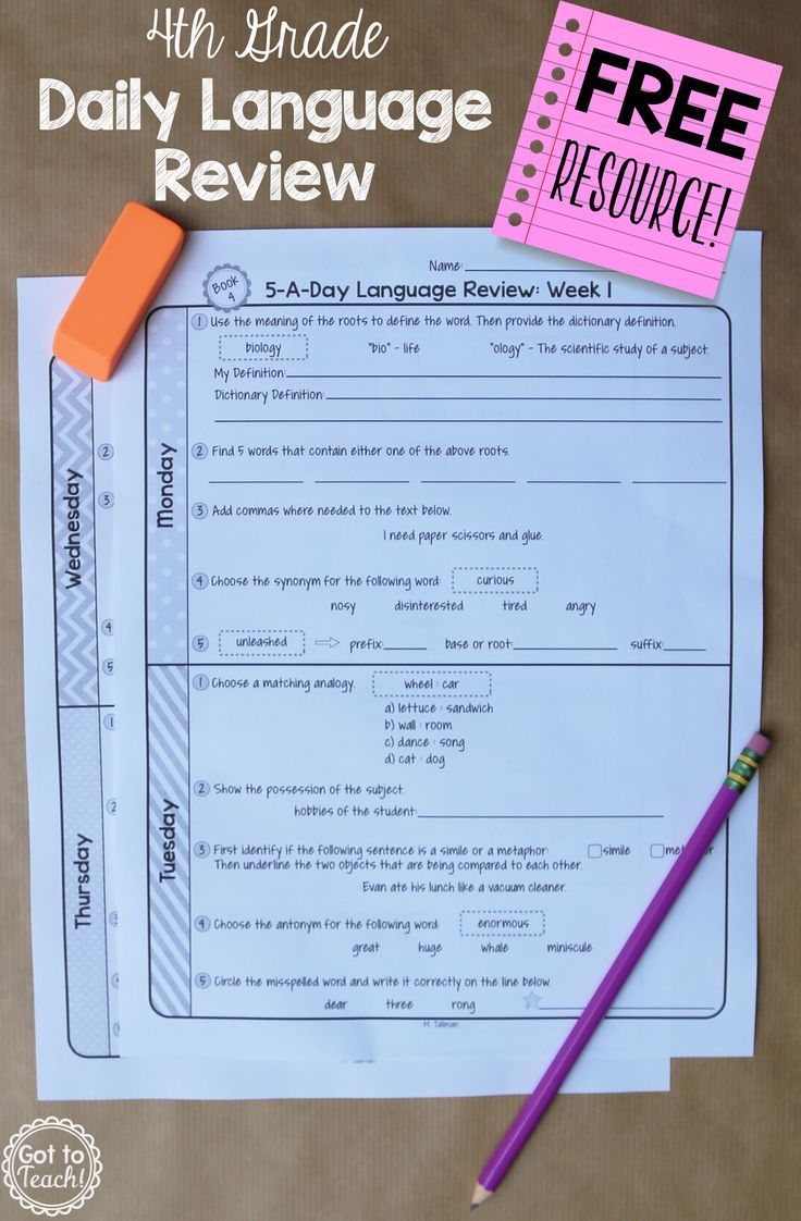 4Th Grade Daily Language Spiral Review - 2 Weeks Free | Fourth Grade - Daily Language Review Grade 5 Free Printable