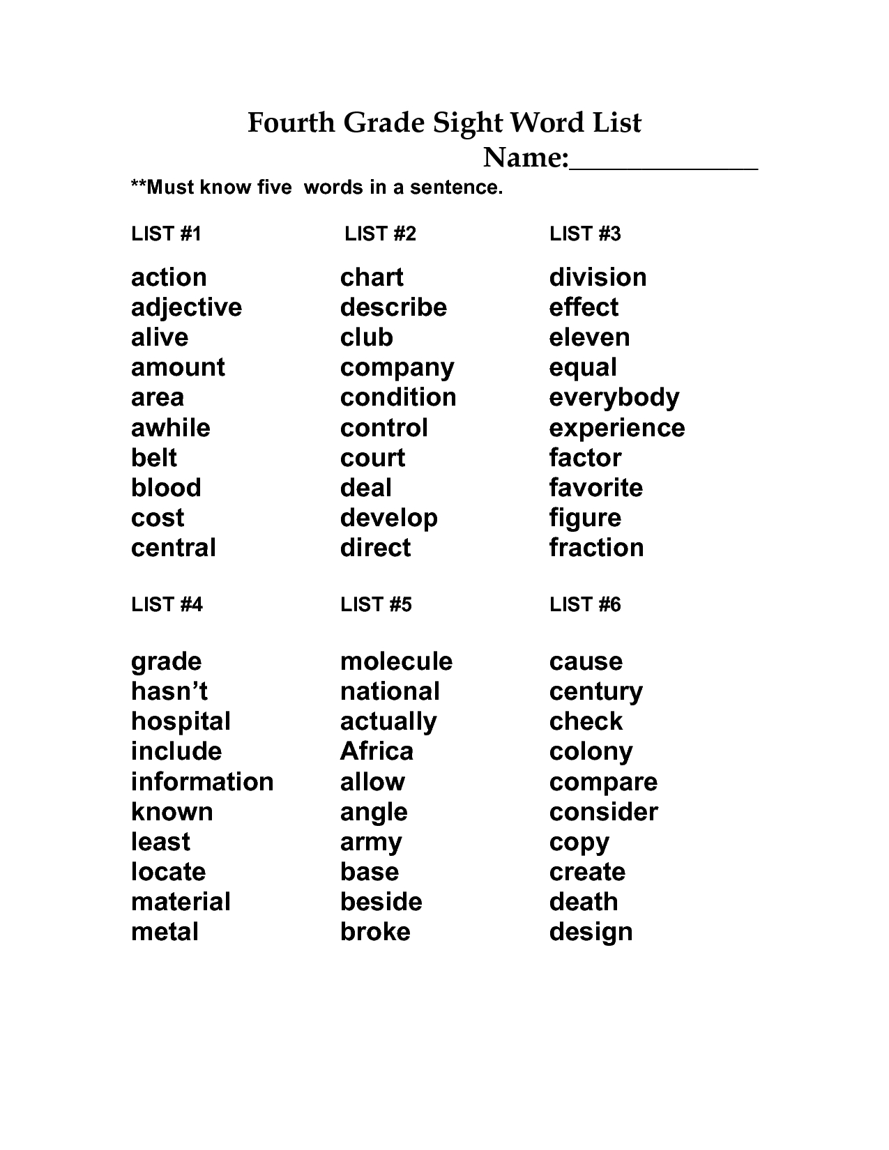 4Th Grade Sight Words Printable | Fourth Grade Sight Word List | 4Th - Free Printable Multiple Choice Spelling Test Maker