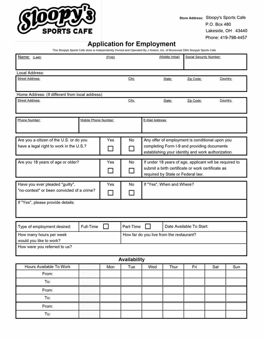 50 Free Employment / Job Application Form Templates [Printable - Application For Employment Form Free Printable