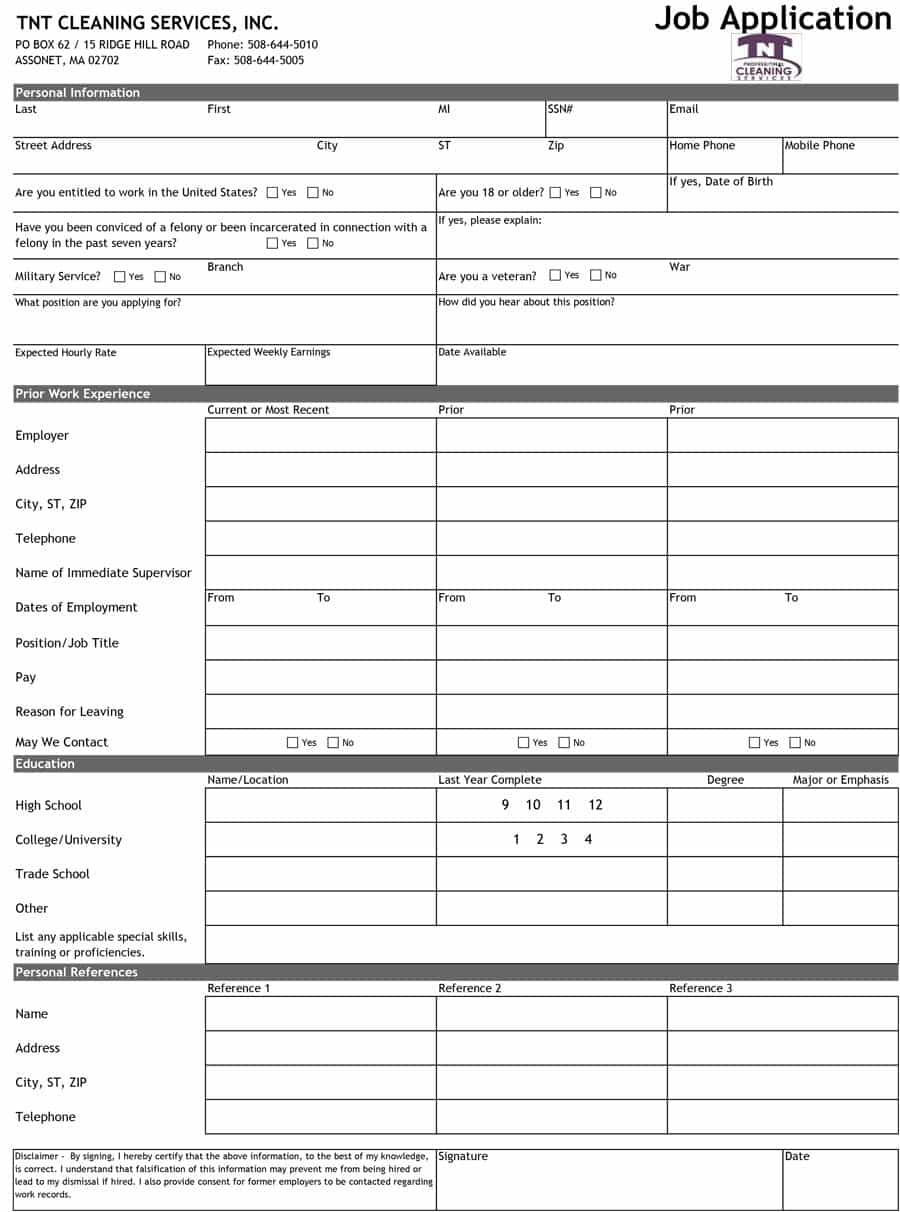 50 Free Employment / Job Application Form Templates [Printable - Application For Employment Form Free Printable