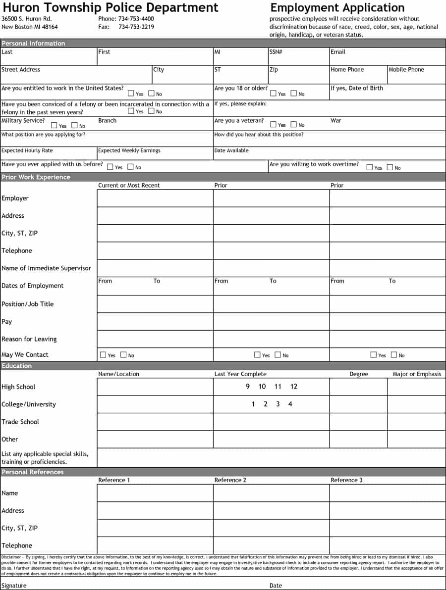 50 Free Employment / Job Application Form Templates [Printable - Free Printable Application For Employment Template