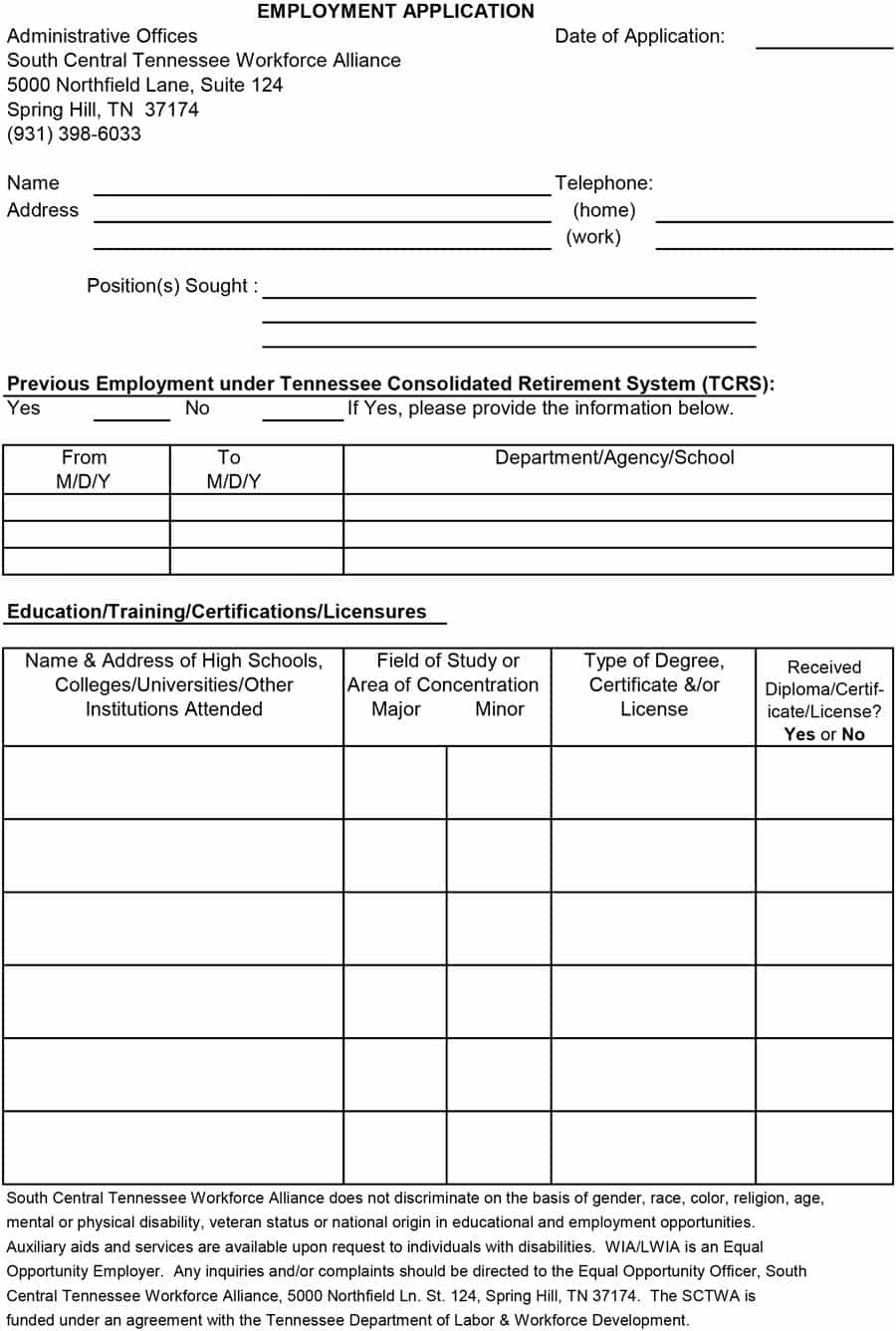 50 Free Employment / Job Application Form Templates [Printable - Free Printable General Application For Employment