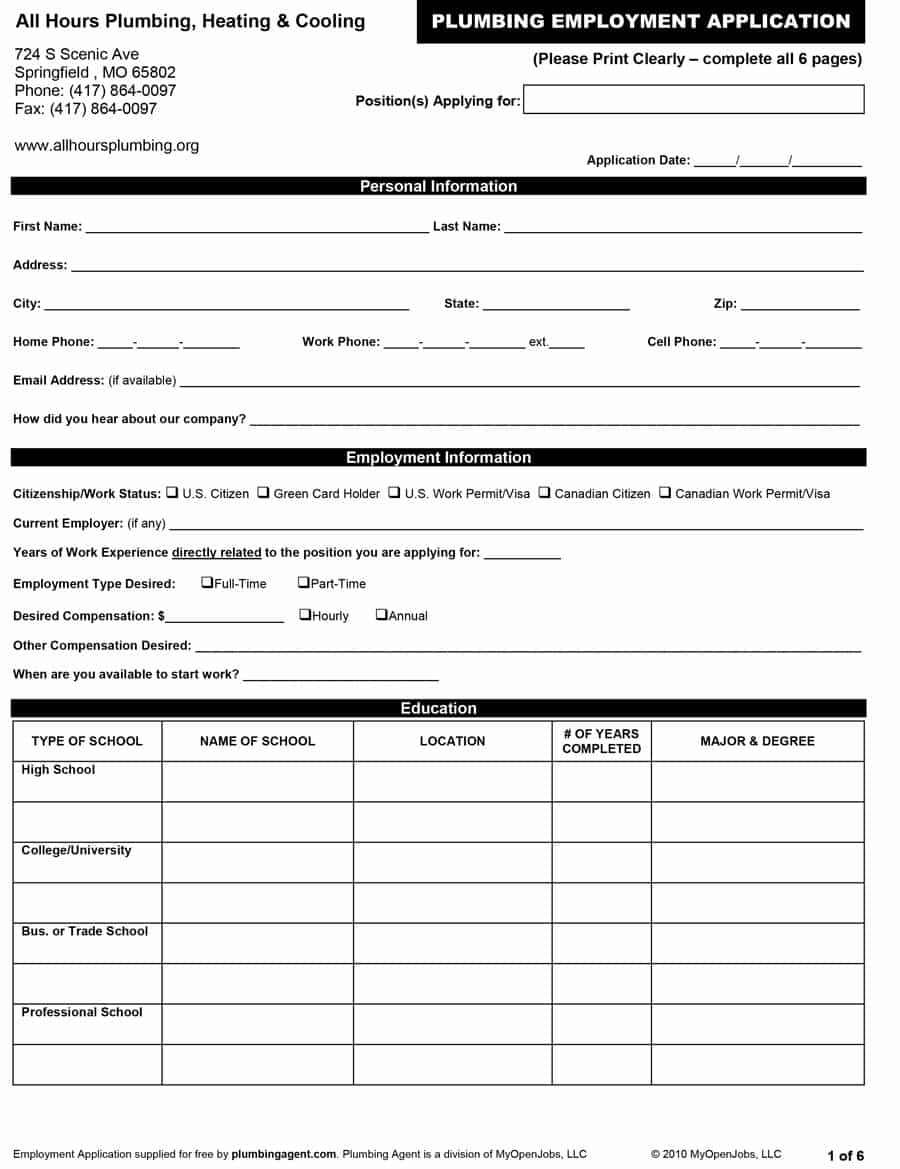 50 Free Employment / Job Application Form Templates [Printable - Free Printable Job Application Template