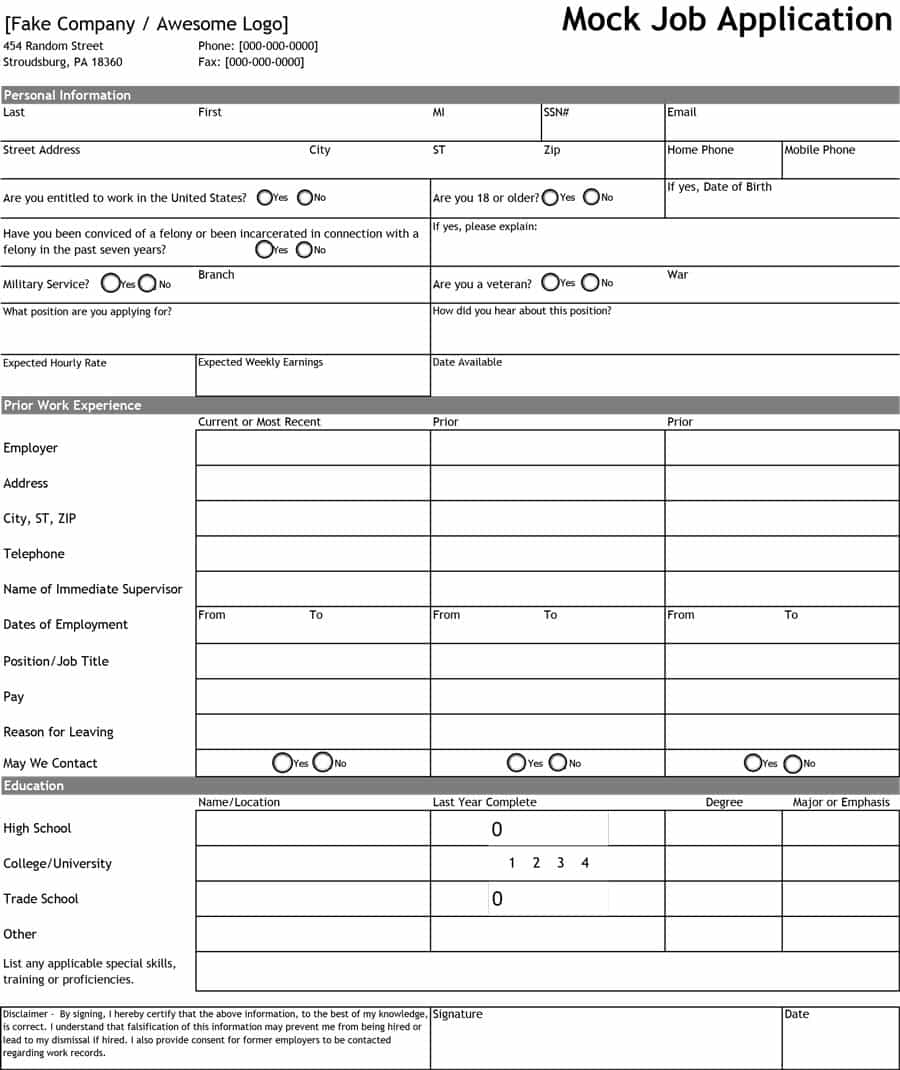 50 Free Employment / Job Application Form Templates [Printable - Free Printable Job Applications Online