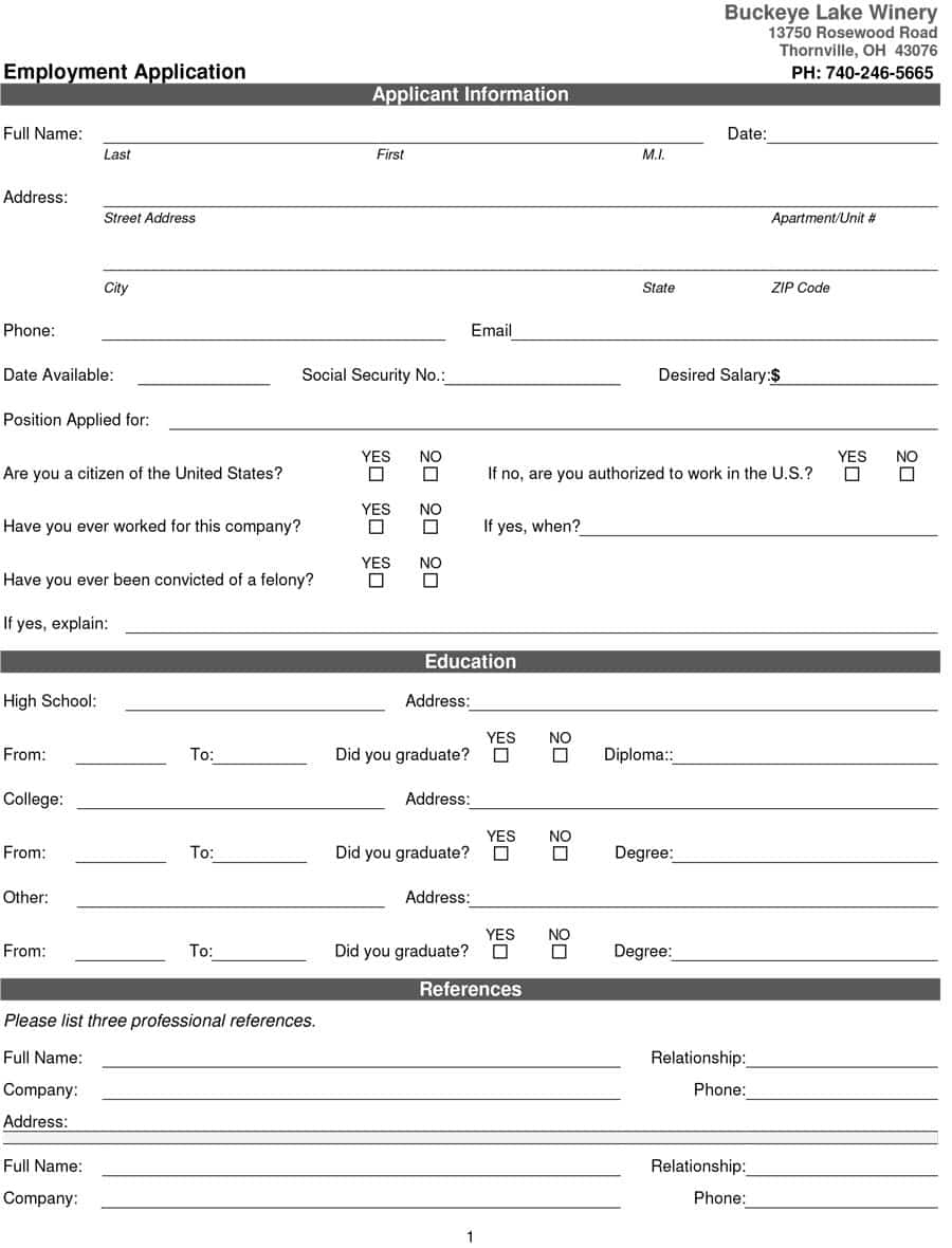 50 Free Employment / Job Application Form Templates [Printable - Free Printable Job Applications Online