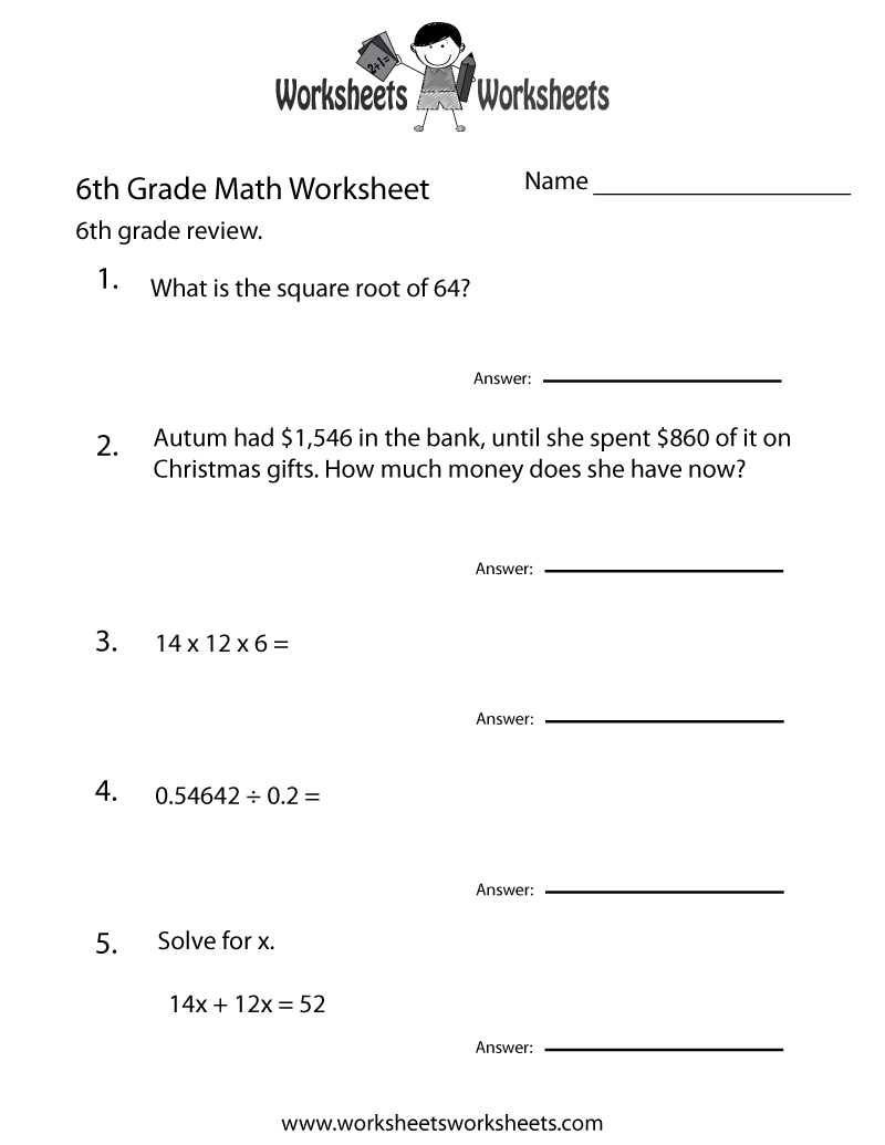 6 Grade Math Worksheets | Sixth Grade Math Practice Worksheet - Free - Free Printable 7Th Grade Math Worksheets