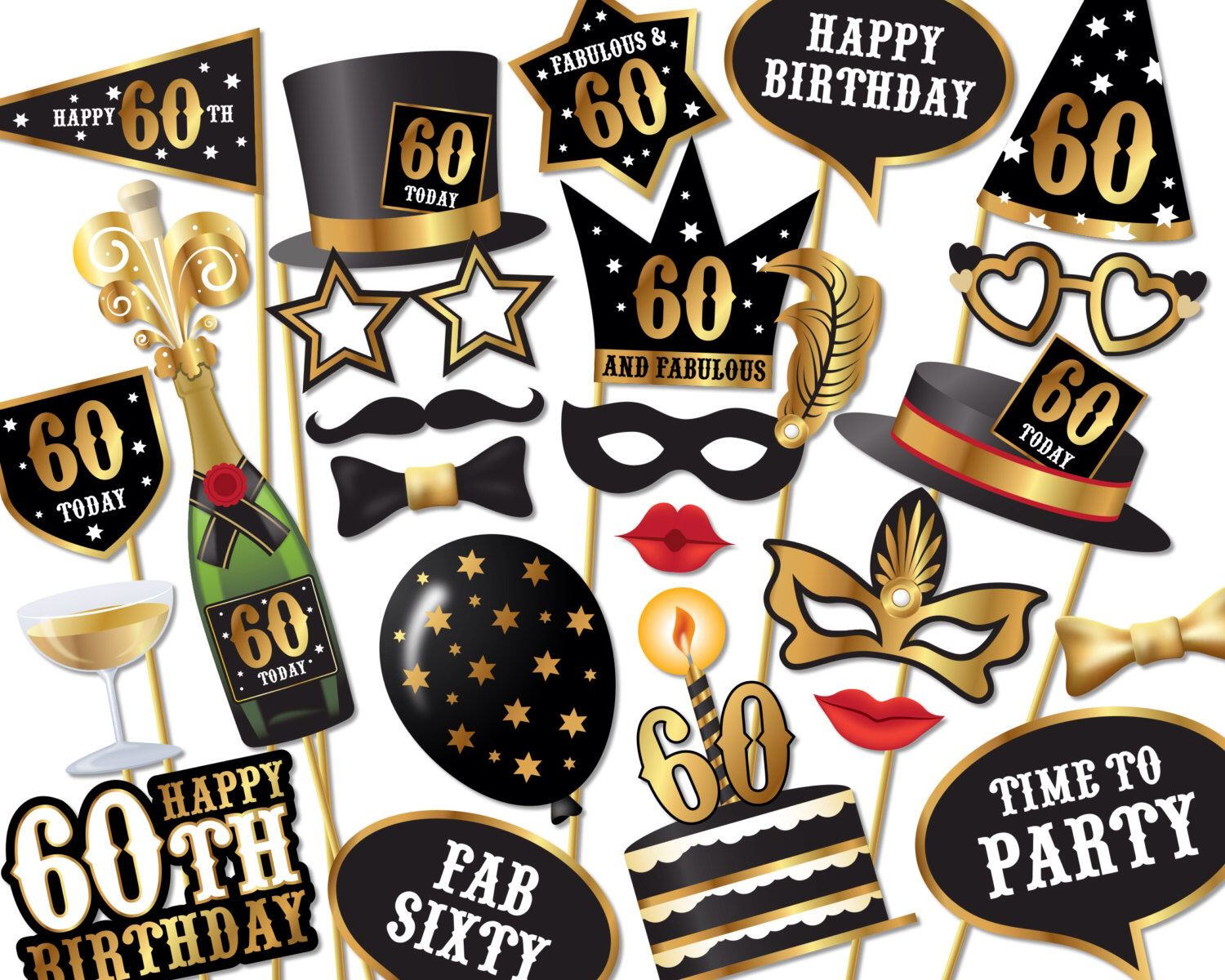 60Th Birthday Photo Booth Props - Instant Download Printable Pdf - Free Printable 30Th Birthday Photo Booth Props