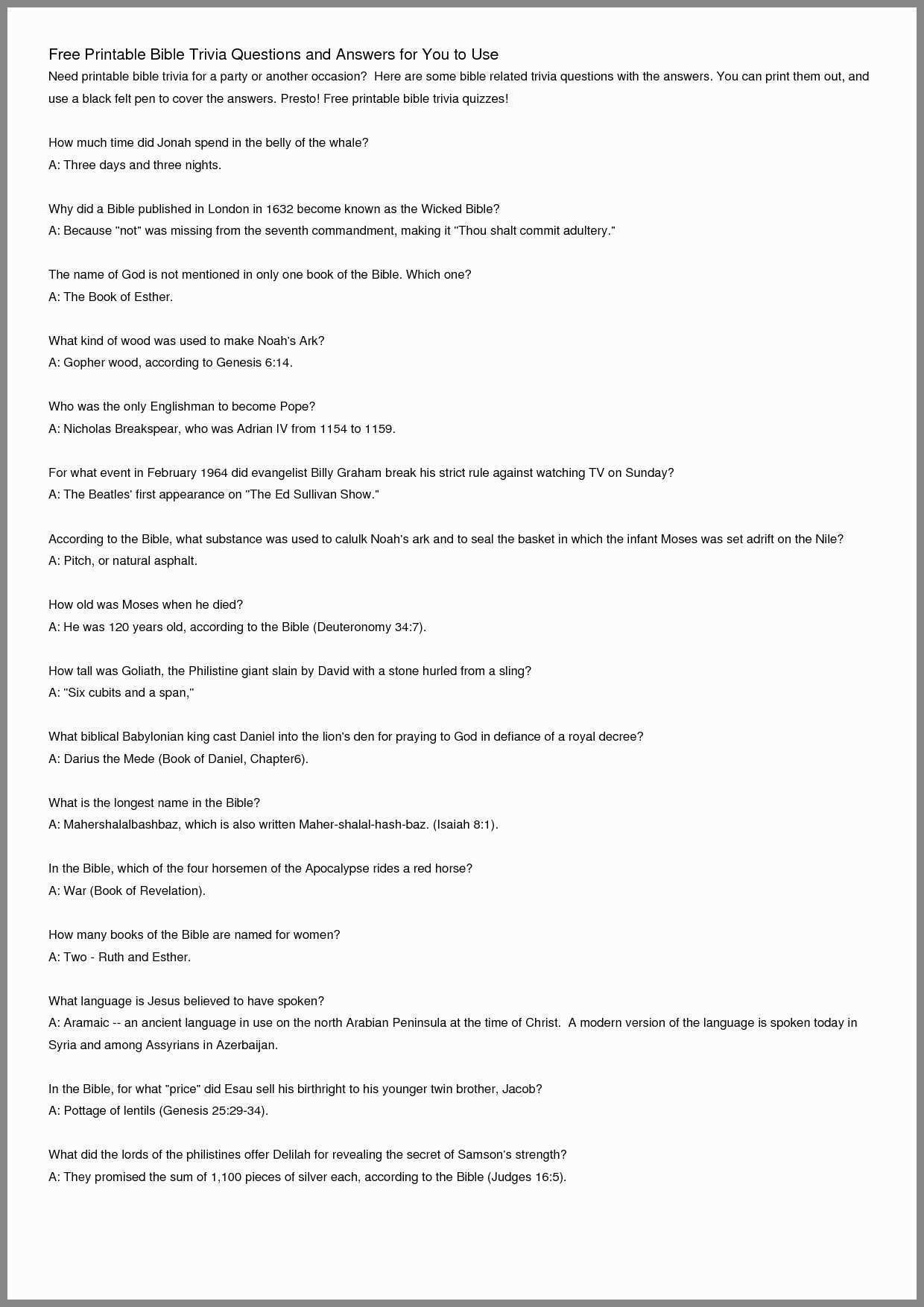 Printable Bible Questions 35 Images Printable Kjv Bible Trivia Questions And Answers That Are Printable Easter Bible Trivia As They Grow Free Printable Bible Trivia Questions And Answers Free