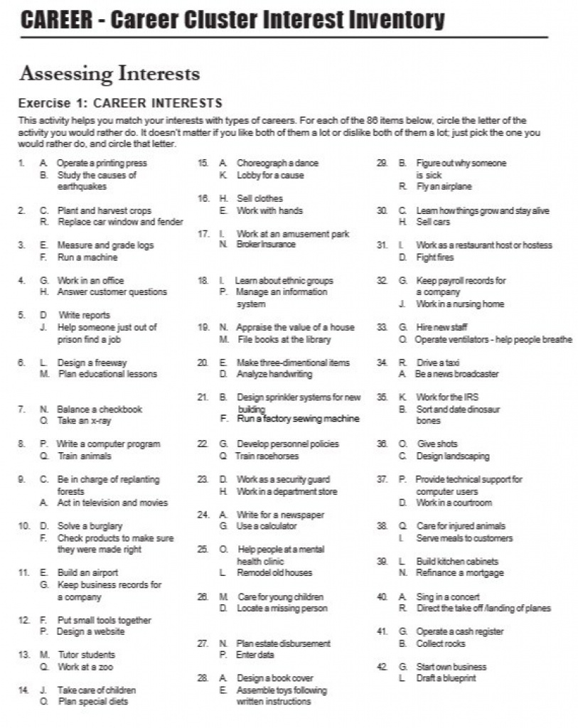 7 Free Sample Career Clusters Interest Survey - Printable Samples - Printable Career Interest Survey For High School Students Free