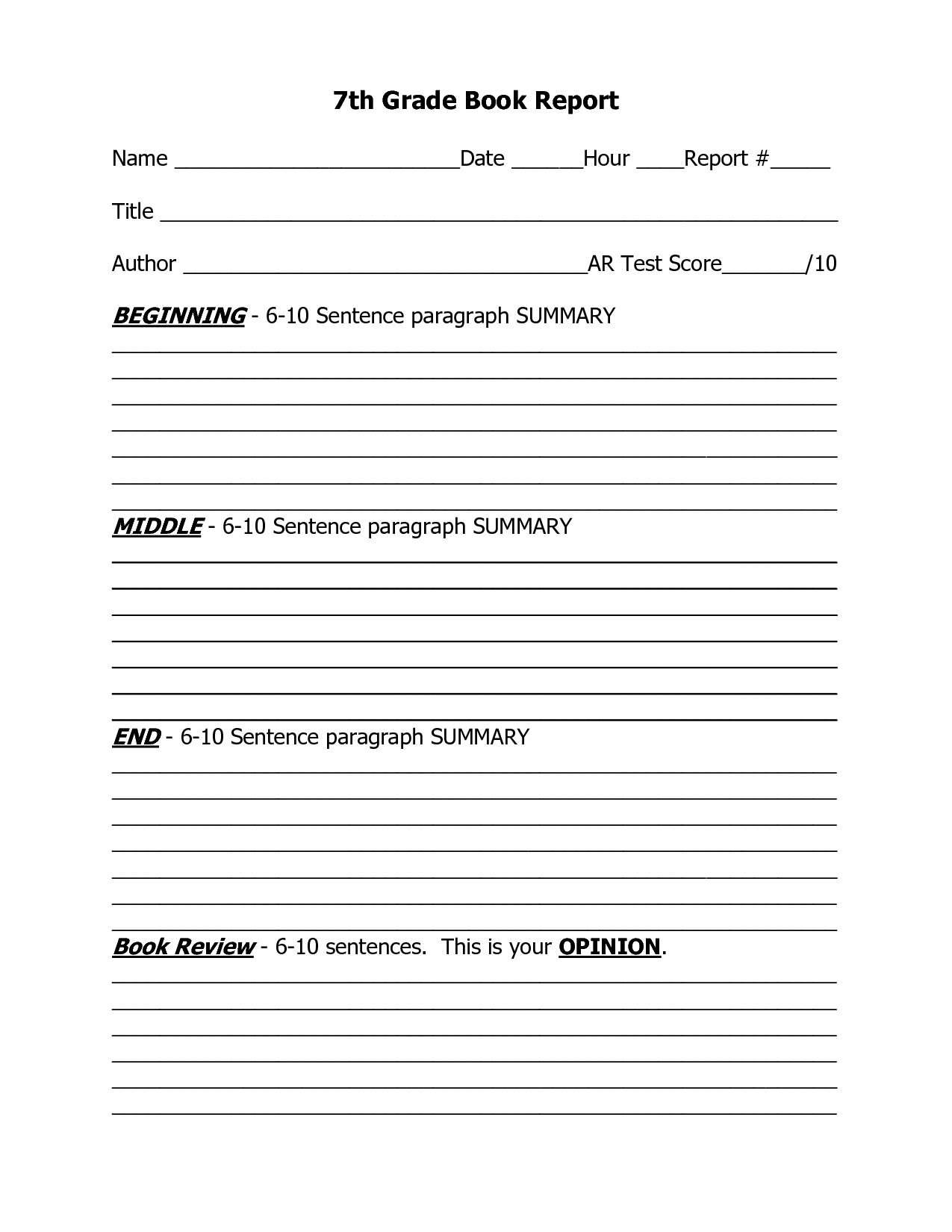 7Th Grade Book Report Outline Template | Kid Stuff | Book Report - Free Printable Book Report Forms