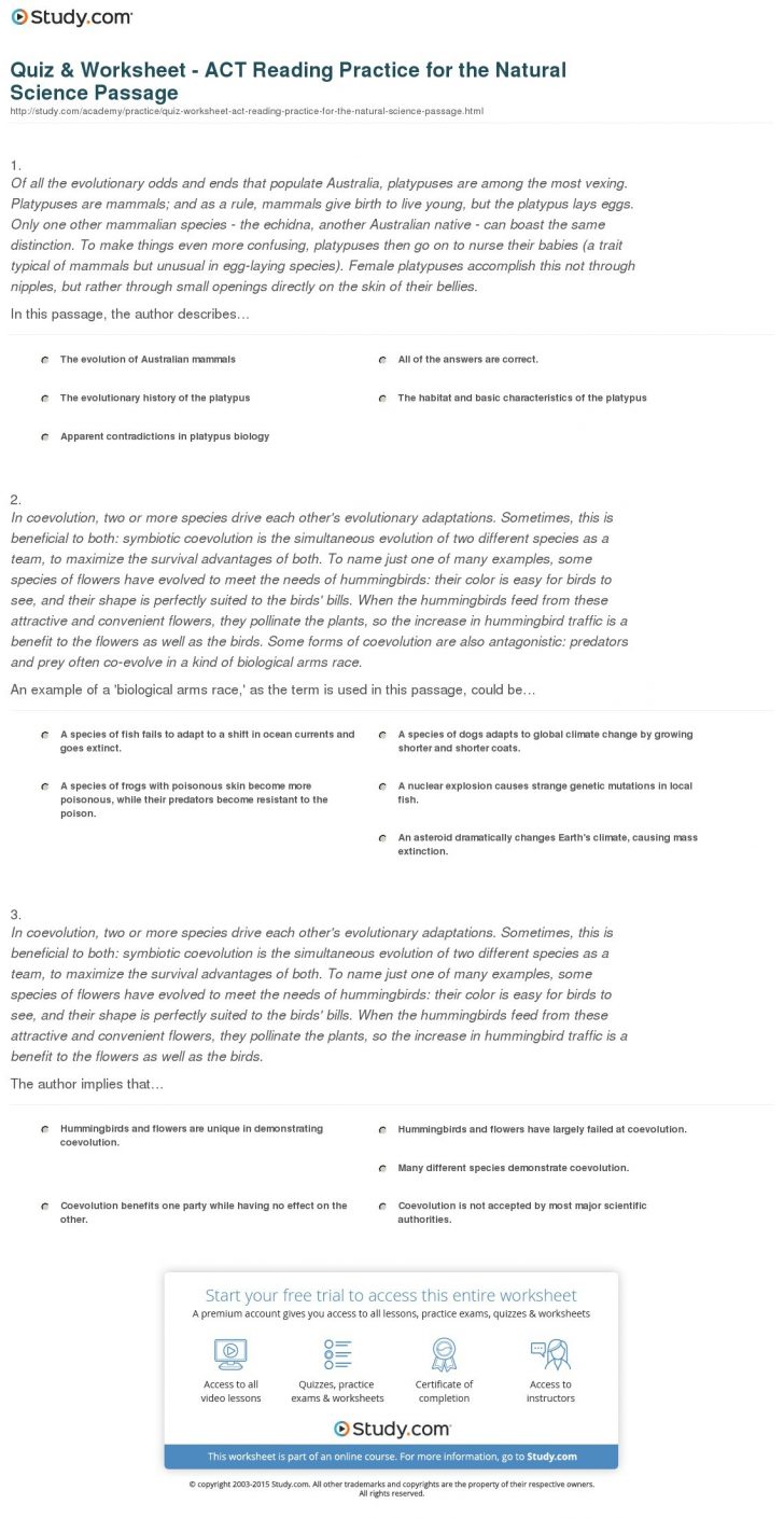 Act Practice Reading Test Printable With Answers Ezzy Free