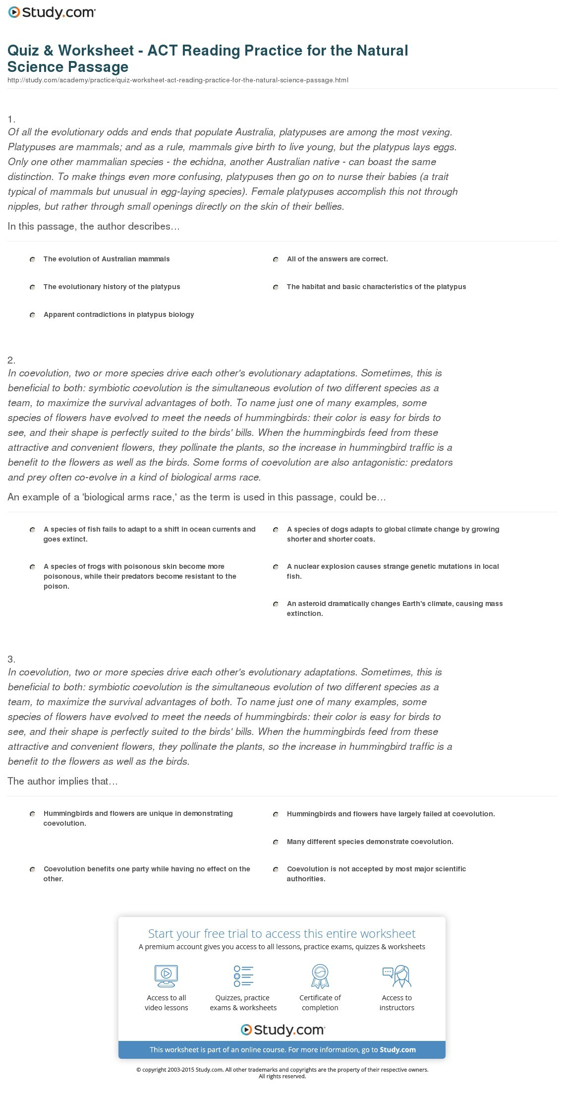 Act Practice Reading Test Printable With Answers – Ezzy - Free Printable Act Practice Worksheets