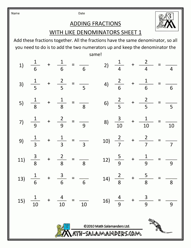 Adding-Fractions-Worksheet-Ld-1.gif 790×1,022 Pixels | Math - Free Printable 7Th Grade Math Worksheets