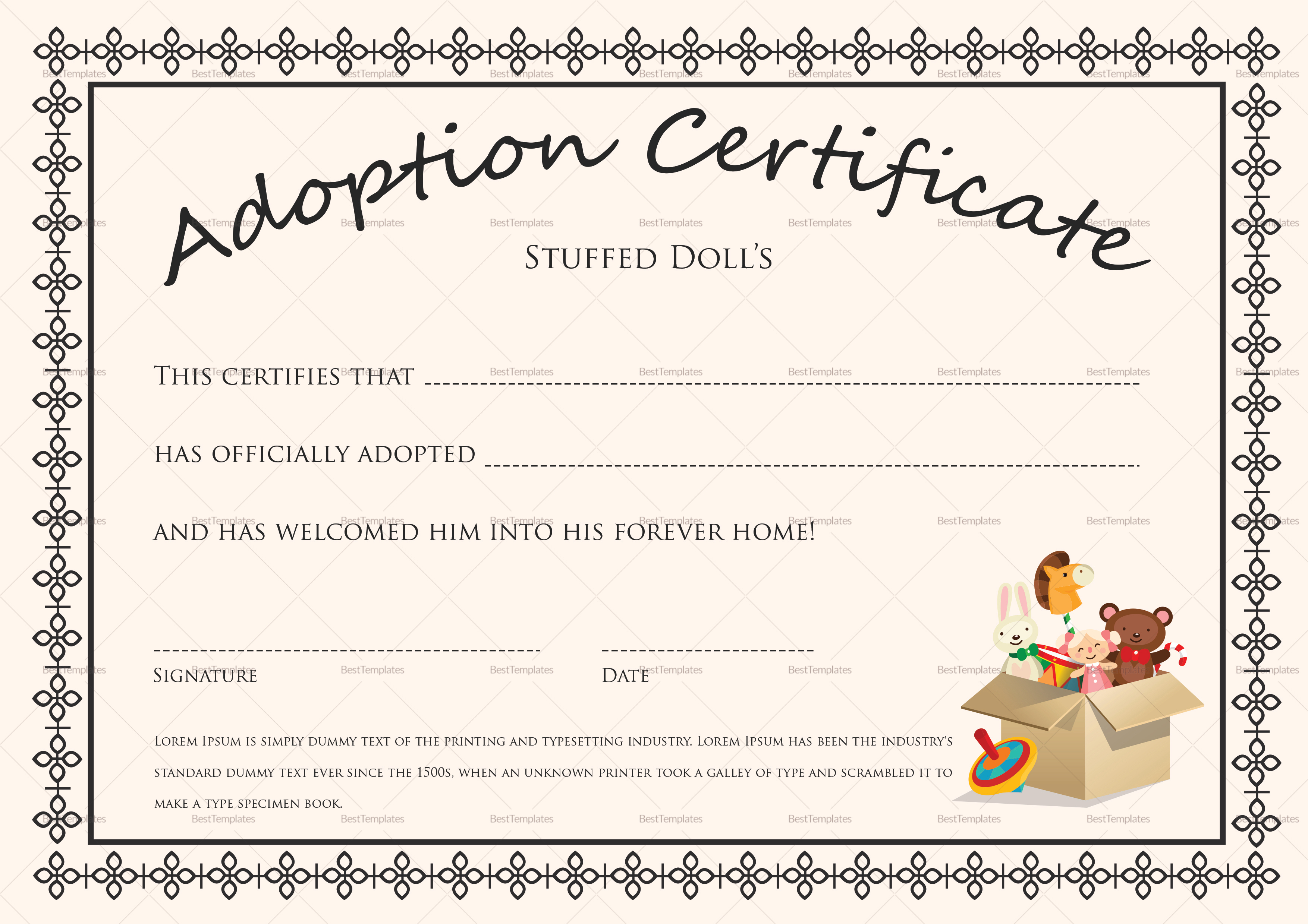 Adoption Certificate Template Free Download 200 Certificates In - Fake Adoption Certificate Free Printable