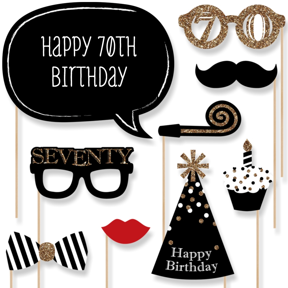 Adult 70Th Birthday - Gold - Birthday Party Photo Booth Props Kit - Free Printable 70&amp;#039;s Photo Booth Props
