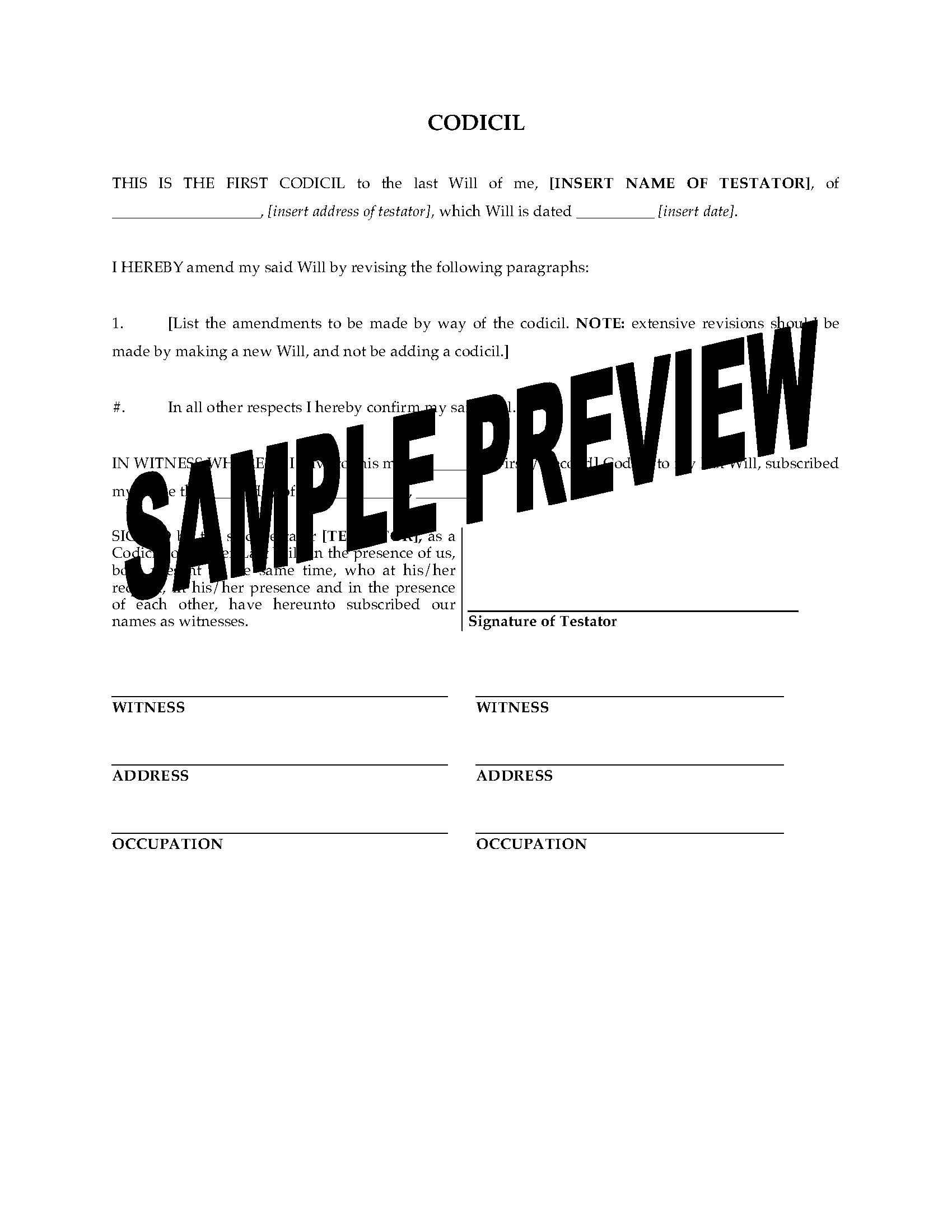 Alberta Codicil To Will Form | Legal Forms And Business Templates - Free Printable Codicil Form