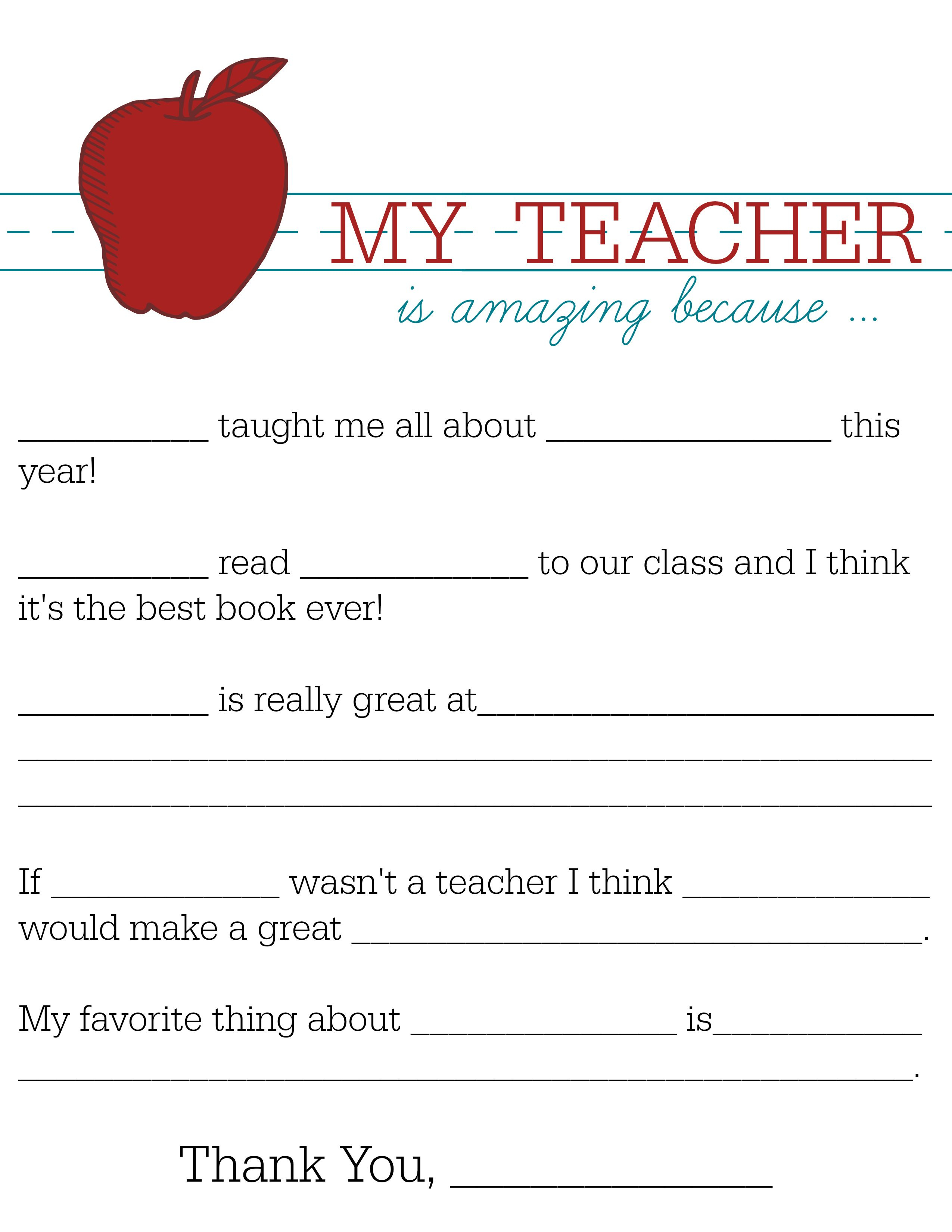 All About My Teacher | For The Darlins | Teacher Appreciation - All About My Teacher Free Printable