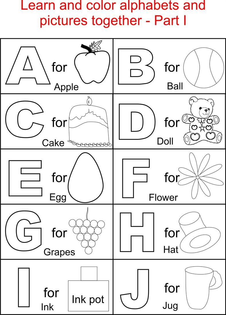 Alphabet Part I Coloring Printable Page For Kids: Alphabets Coloring - Free Printable Preschool Alphabet Coloring Pages