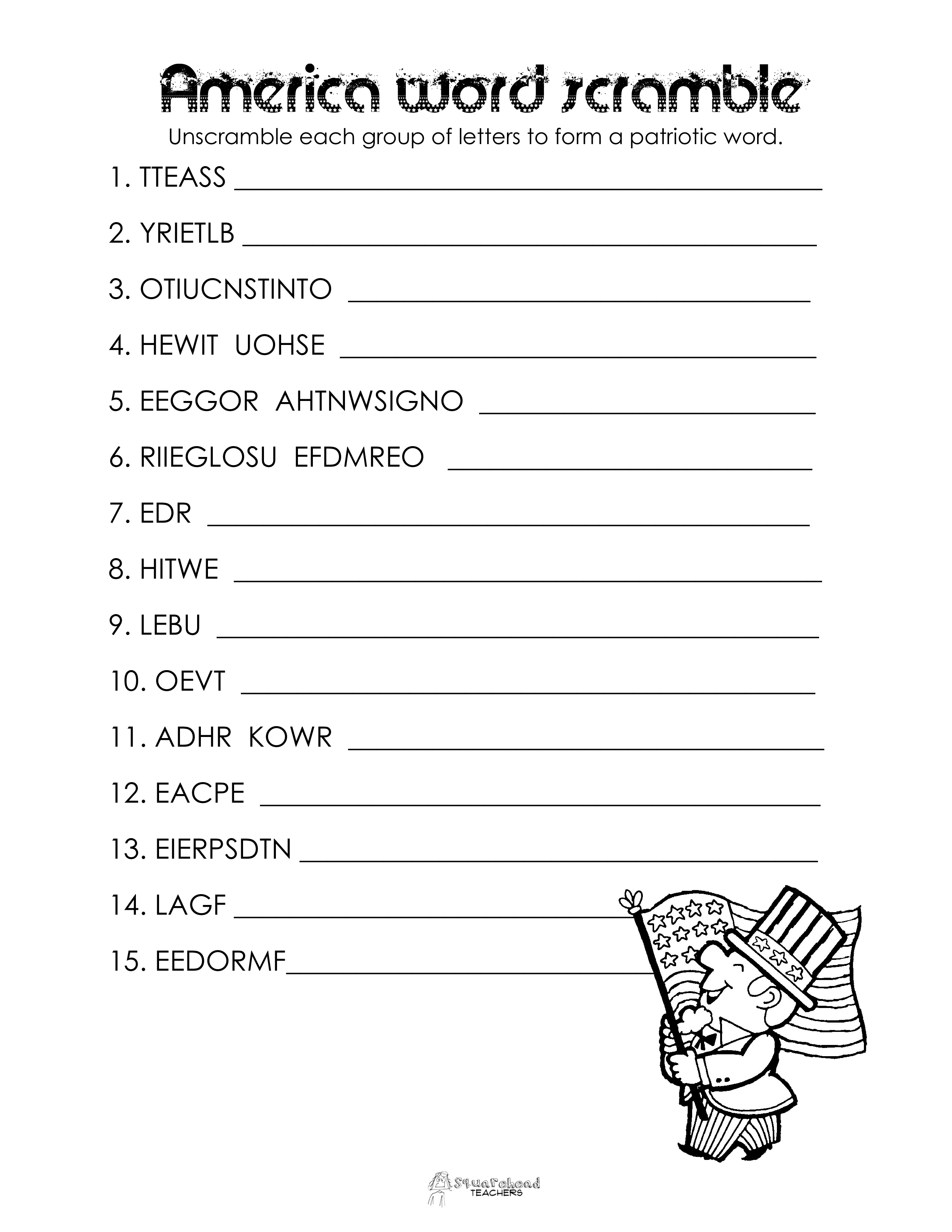 America Word Scramble (Free Worksheet!) | Squarehead Teachers - Free Printable Word Scramble Worksheets