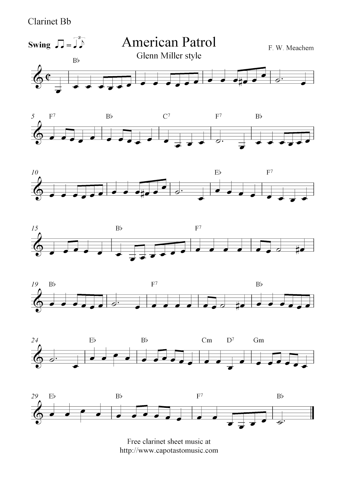 American Patrol, Free Clarinet Sheet Music Notes - Free Printable Clarinet Sheet Music