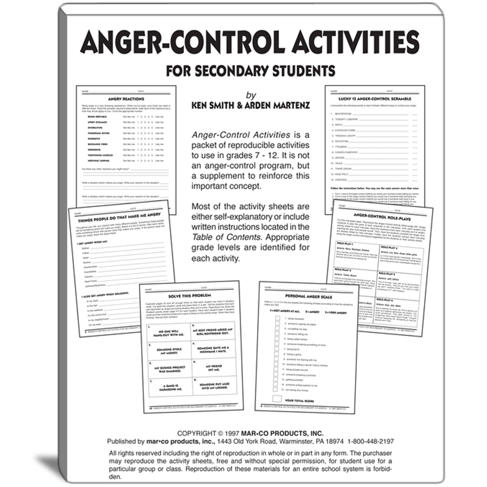 Anger Control Activities For Grades 7 To 12 - Free Printable Anger Management Activities