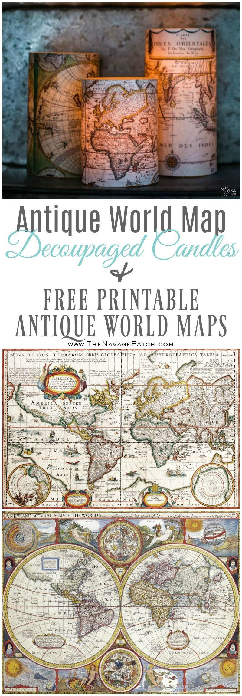 Antique World Map Decoupaged Candles | How To Decoupage | Free - Free Printable Decoupage Images