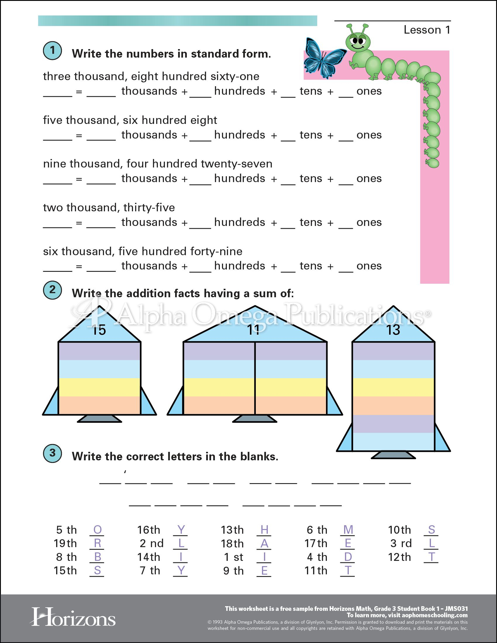 Aop Horizons Free Printable Worksheet Sample Page Download For - Free Homeschool Printable Worksheets