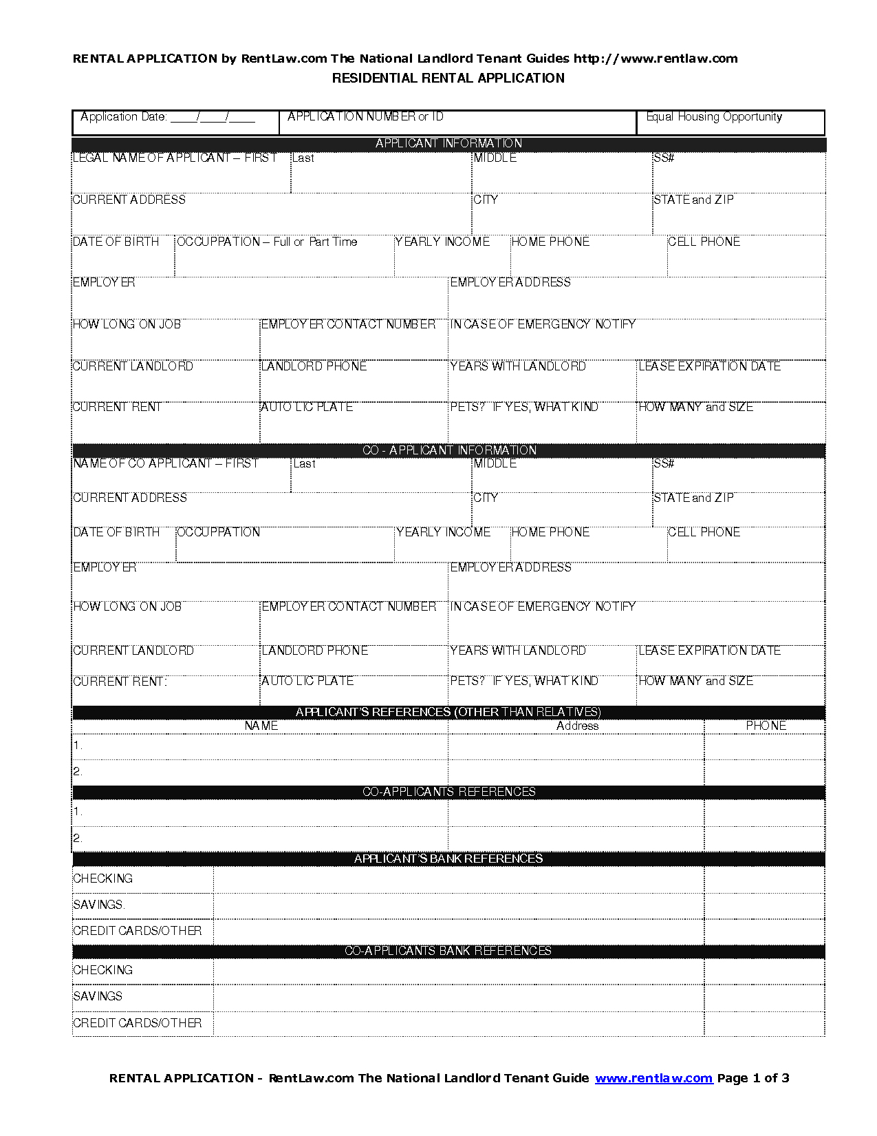 Application To Rent House - Free Printable House Rental Application Form