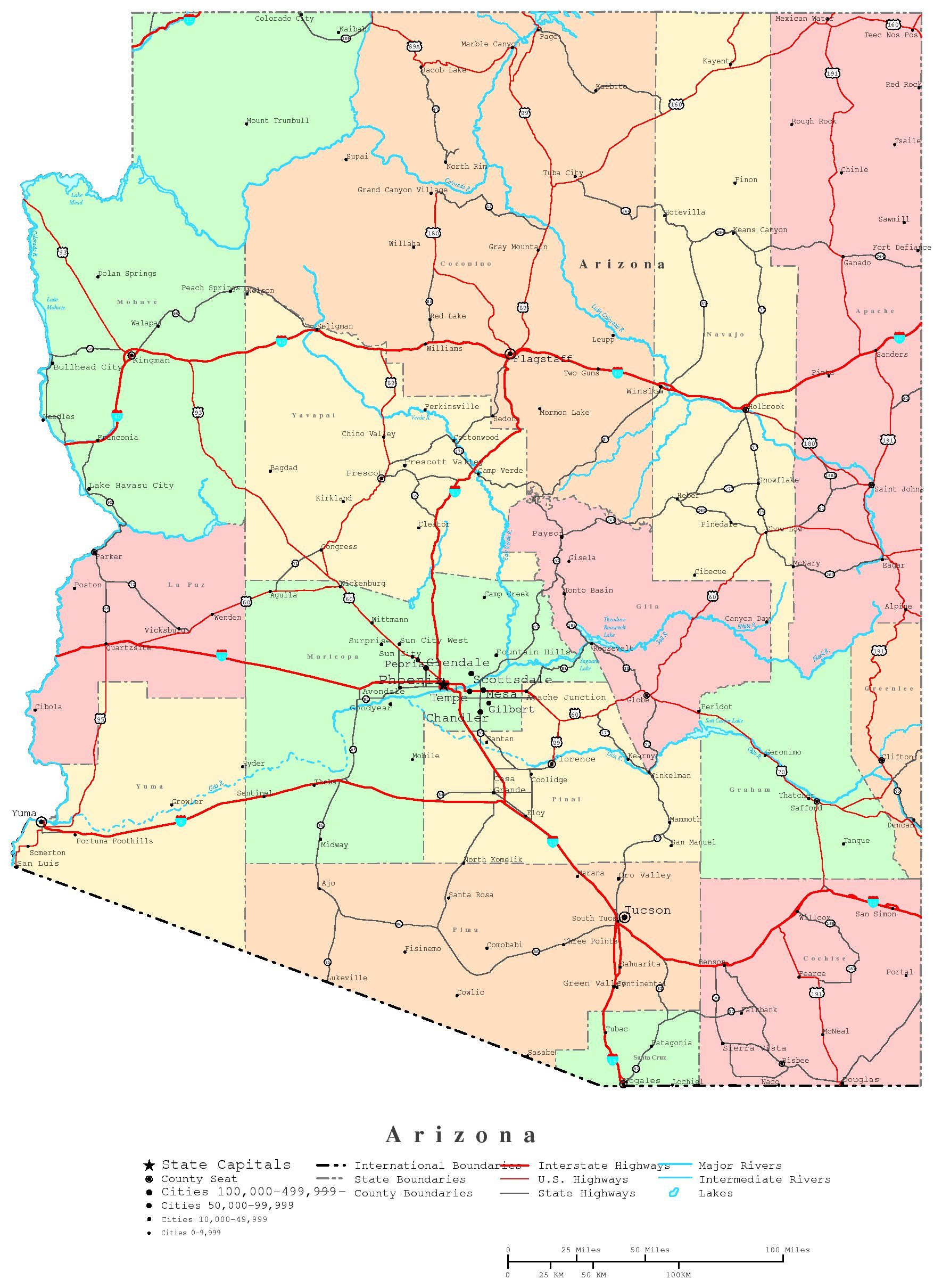 Arizona Printable Map - Free Printable Map Of Arizona