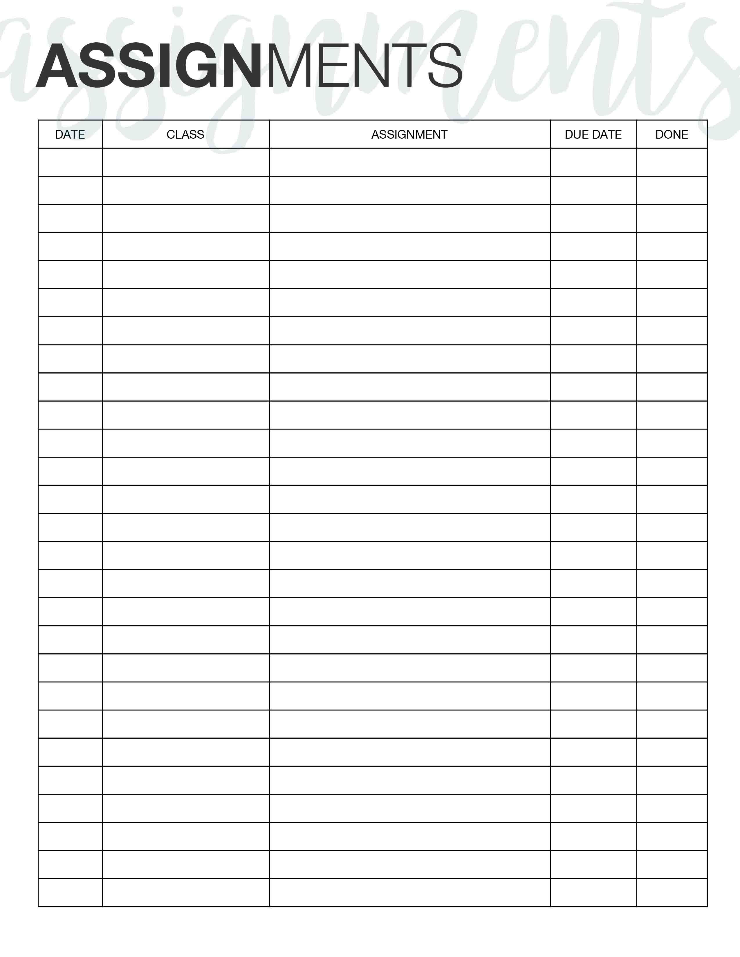 Assignment Tracker. Here&amp;#039;s A Simple Free Printable That You Can Use - Free Printable Homework Assignment Sheets