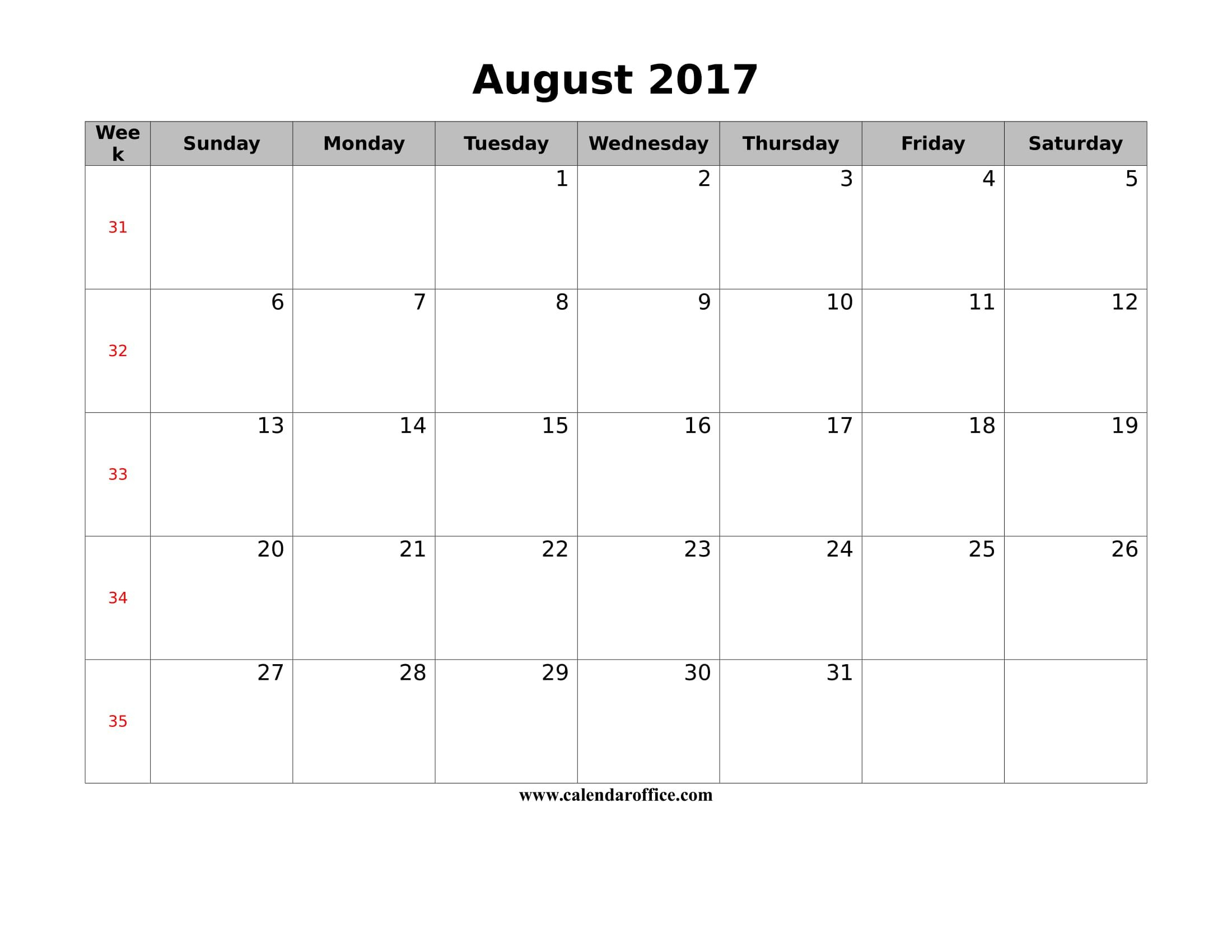 August 2017 Calendar Free Printable | August 2017 Calendar | Pinterest - Free Printable August 2017