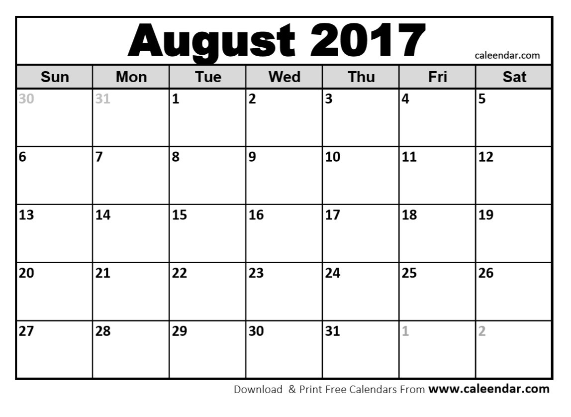 August 2017 Calendar | Otohondalongan - Free Printable August 2017