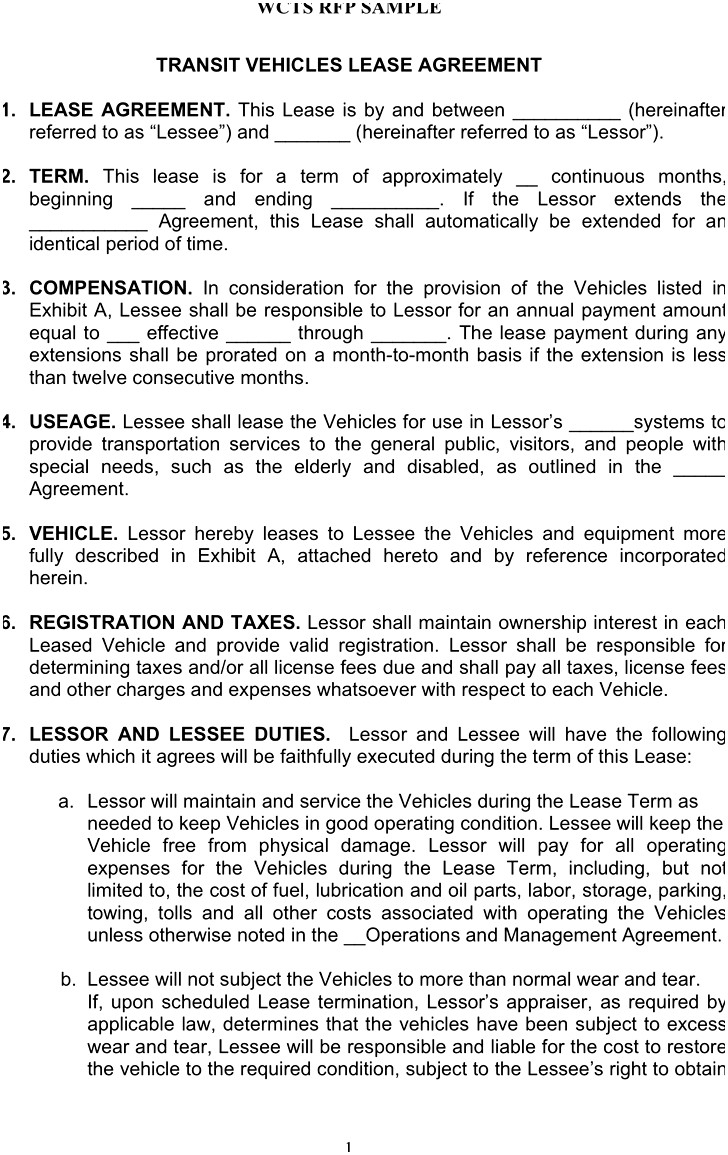 Automobile Lease Agreement Template Free Vehicle Lease Agreement 9 - Free Printable Vehicle Lease Agreement